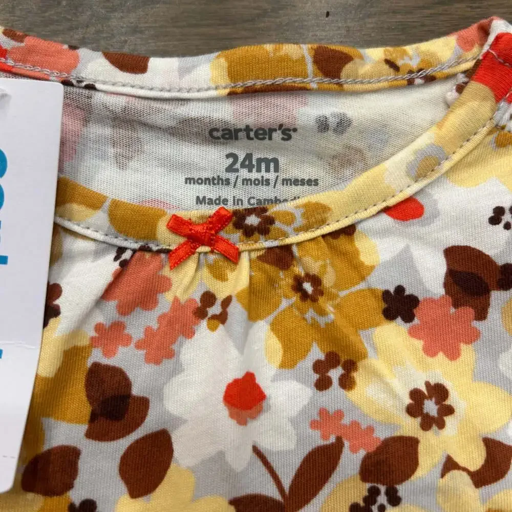 Carters Baby Girl 24M Floral Long Sleeve Peplum Bodysuit Orange Yellow Brown NWT